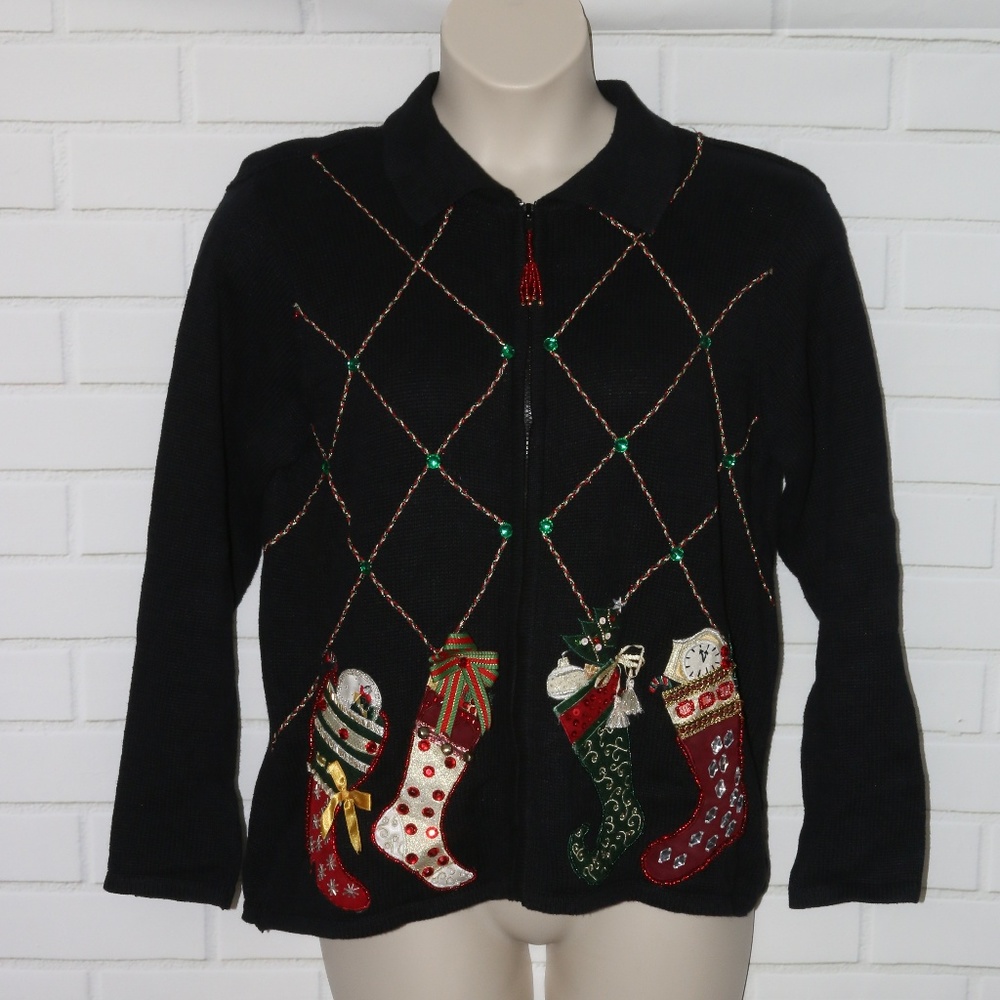Shaver Lake Sz M Ugly Christmas Cardigan Beaded